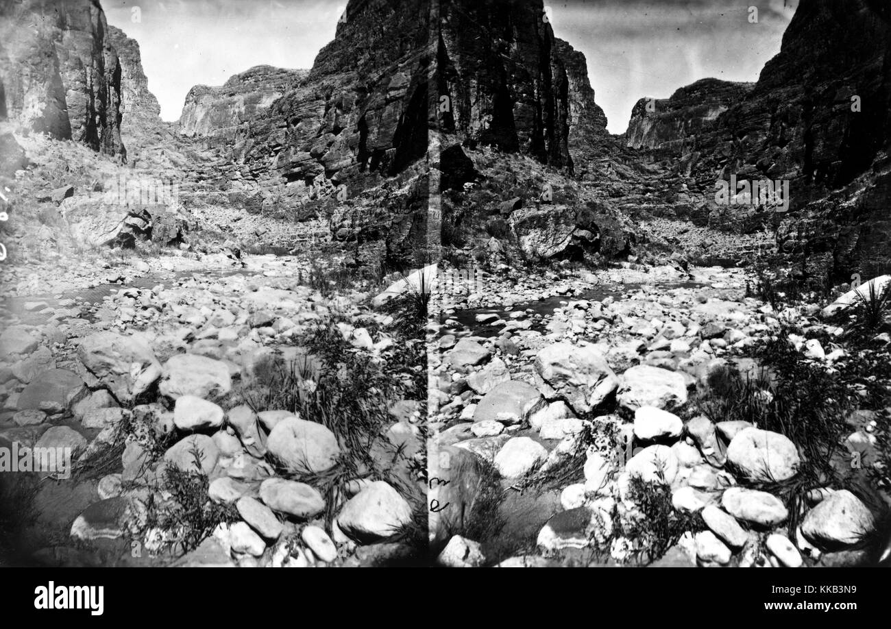 Stereograph of the rocky landscape of Kanab Canyon, Arizona or Utah. Image courtesy USGS. 1875. Stock Photo