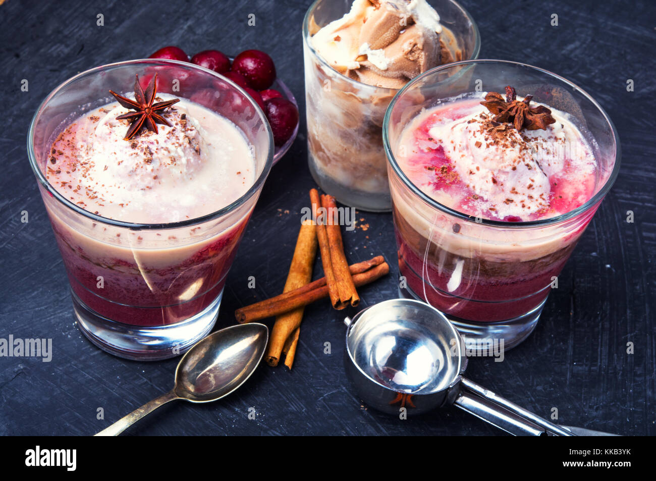 homemade ice cream with cherry flavor in a glass Stock Photo
