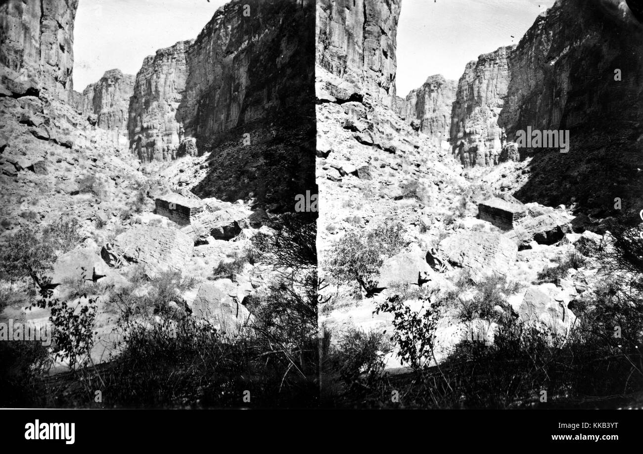 Stereograph of the rocky landscape from within Kanab Canyon, Arizona or Utah. Image courtesy USGS. 1875. Stock Photo