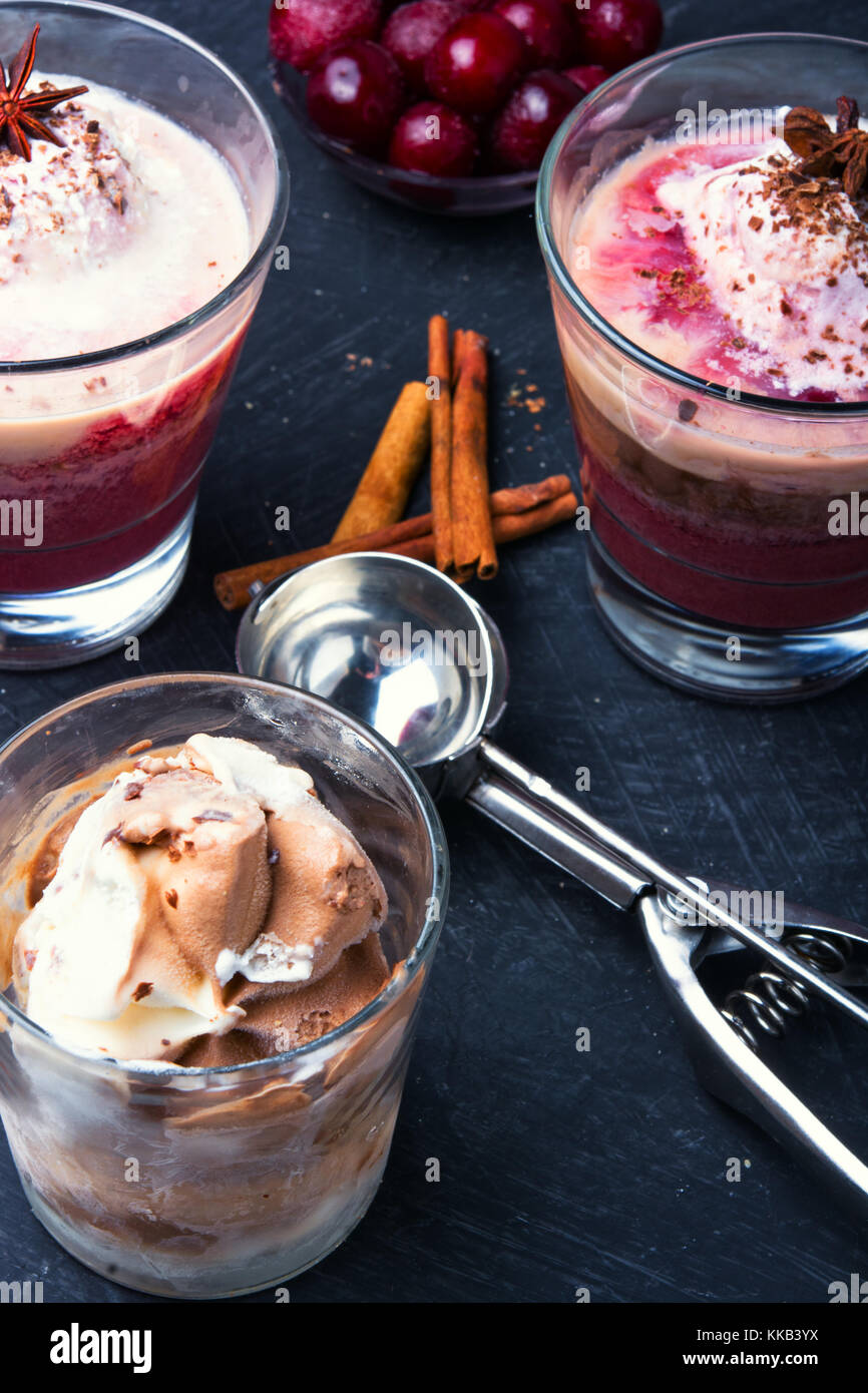 homemade ice cream with cherry flavor in a glass Stock Photo