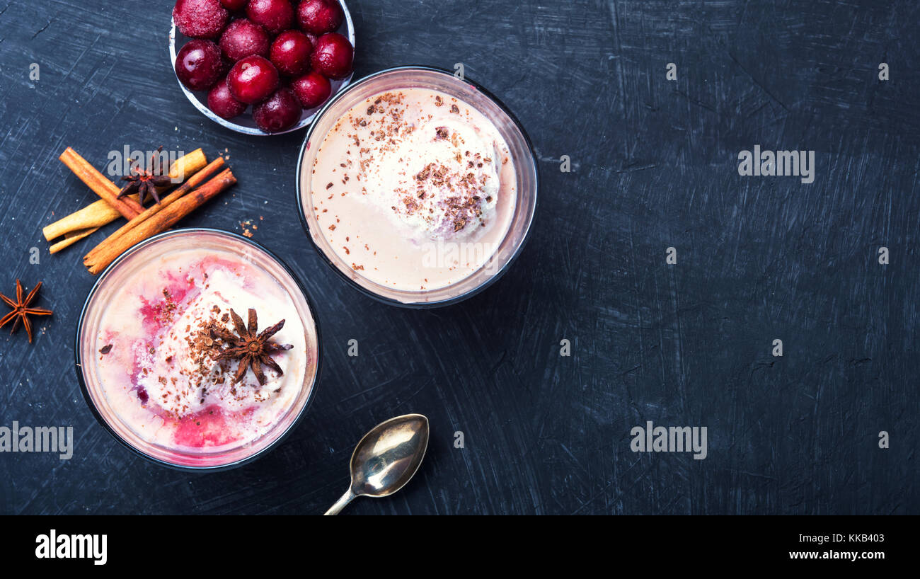 homemade ice cream with cherry flavor in a glass Stock Photo