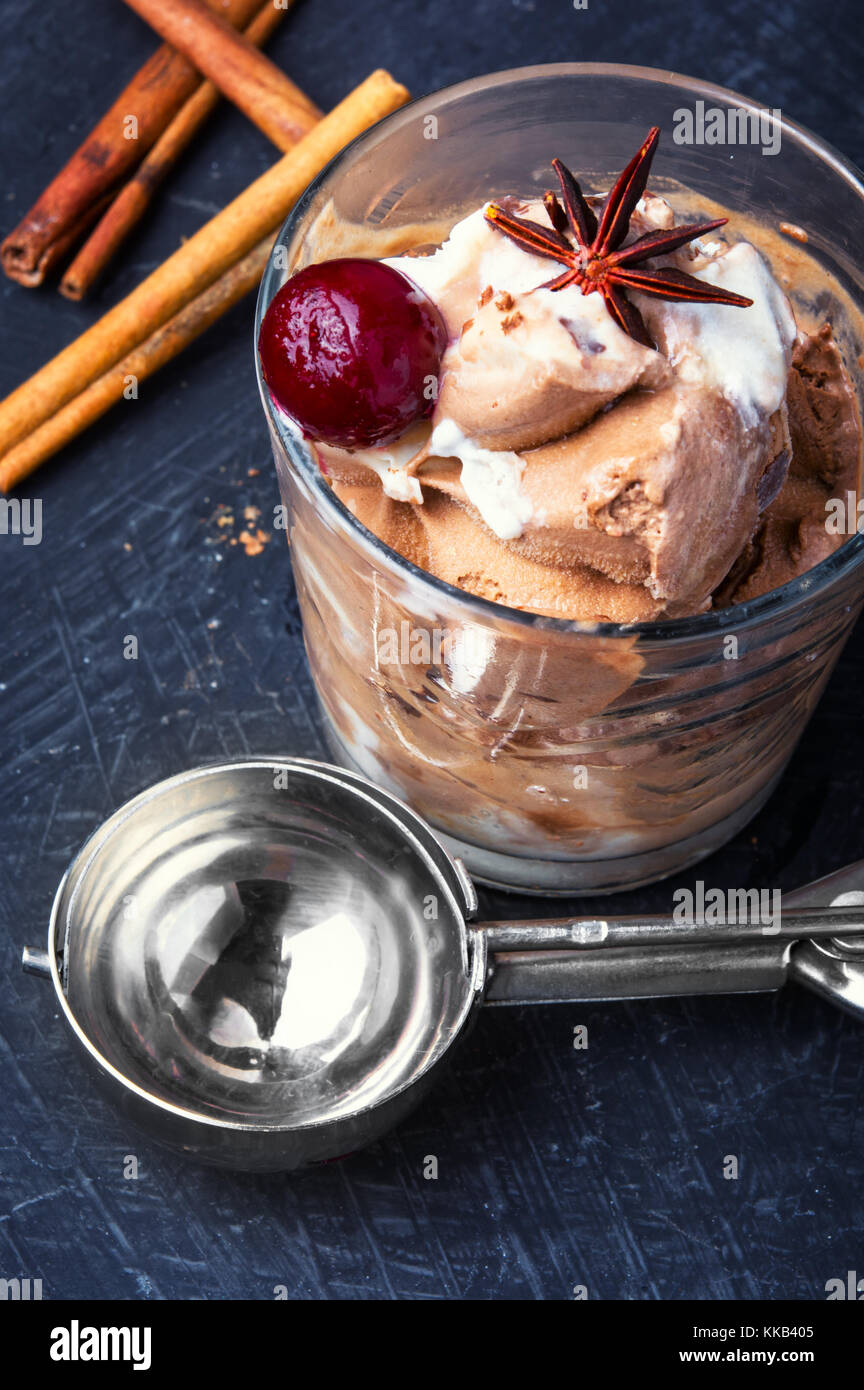 homemade ice cream with cherry flavor in a glass Stock Photo