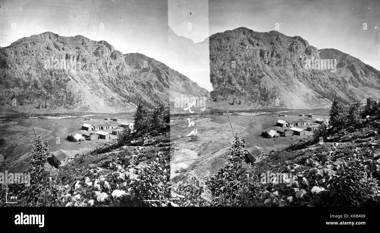 Stereograph of Howardsville as seen from an elevated vantage point, Bakers Park, Colorado. Image courtesy USGS. 1875. Stock Photo