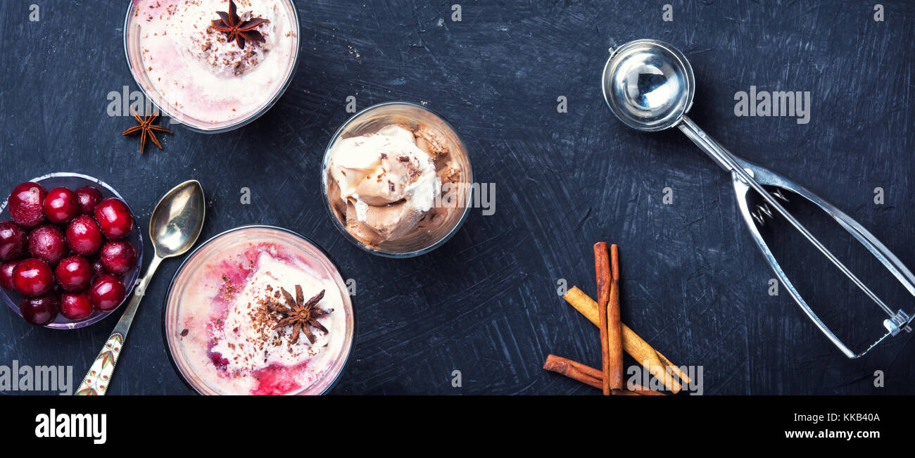 homemade ice cream with cherry flavor in a glass Stock Photo