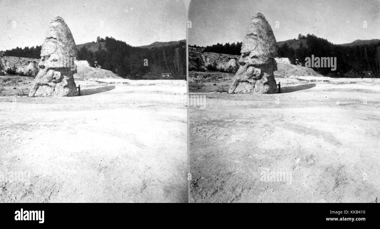 Stereograph of Liberty Cap in the Mammoth Hot Springs, Yellowstone