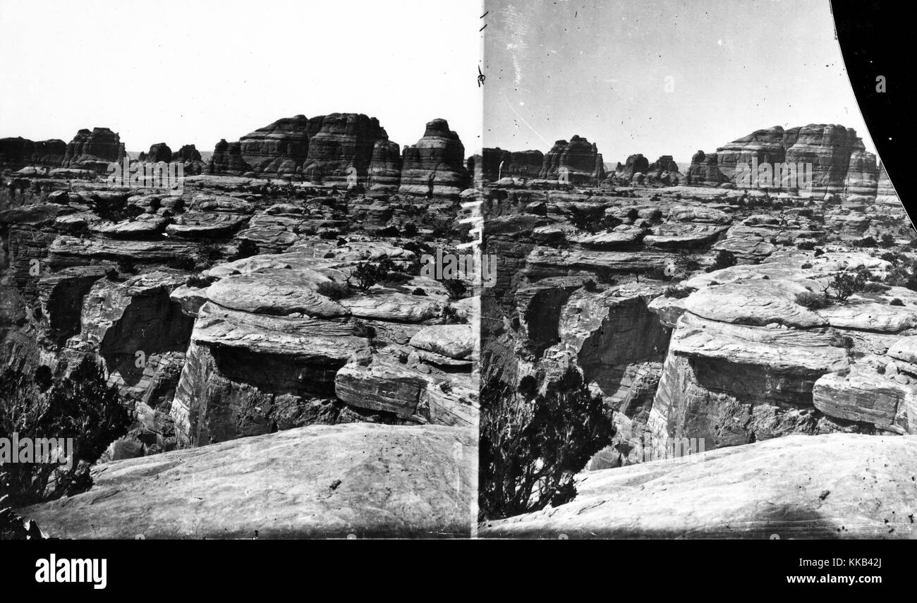 Stereograph of the landscape above the junction of the Colorado and