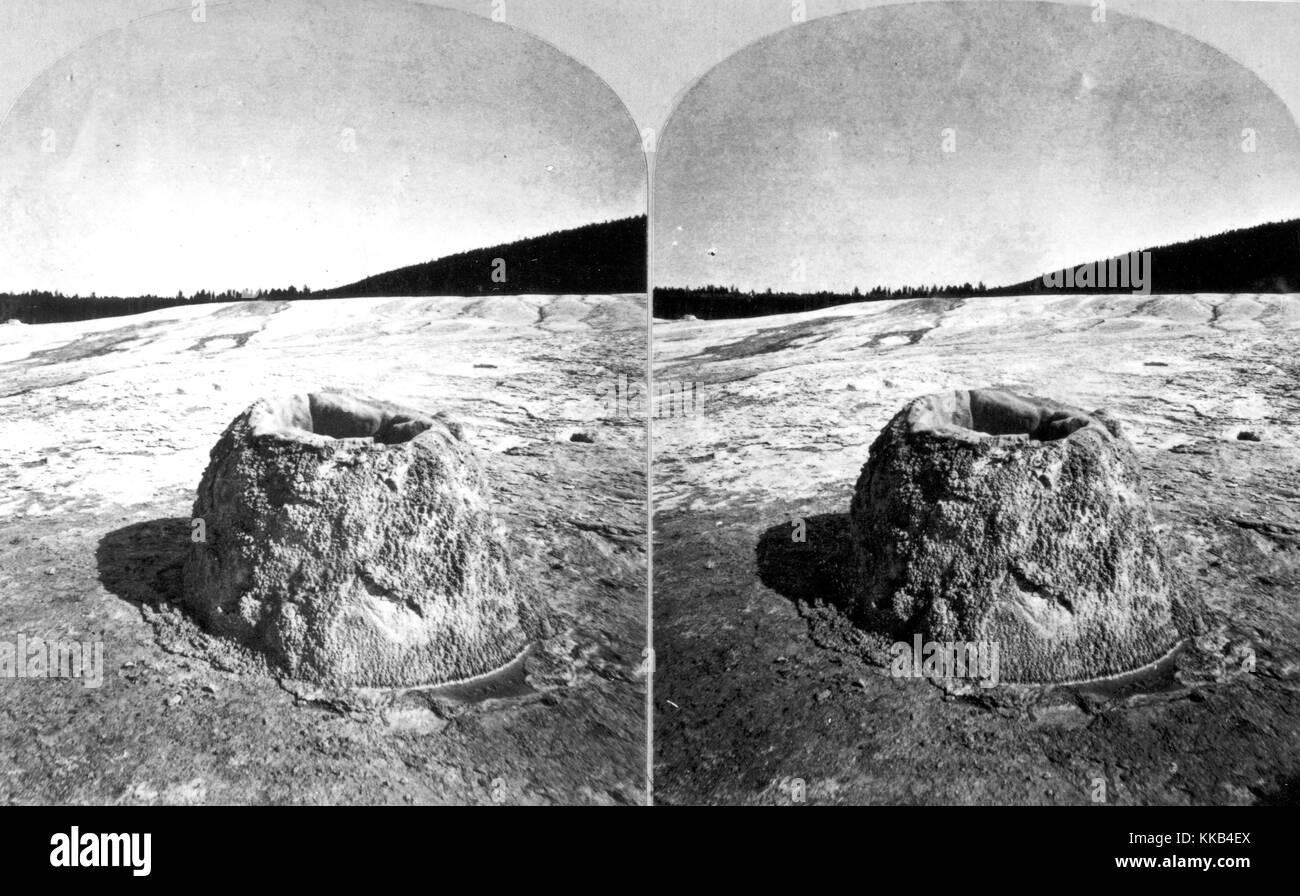 Stereograph of the crater of the Beehive Geyser in Upper Geyser Basin, Yellowstone National Park, Wyoming. Image courtesy USGS>, 1872. Stock Photo
