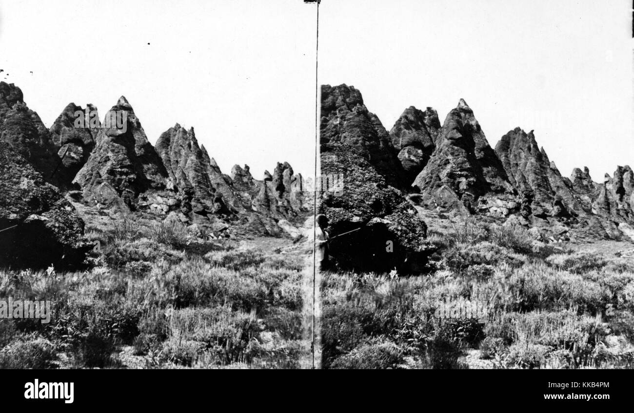 Needle Rocks, near Wasatch, on the old stage road, Summit County, Utah. Image courtesy USGS. 1869. Stock Photo