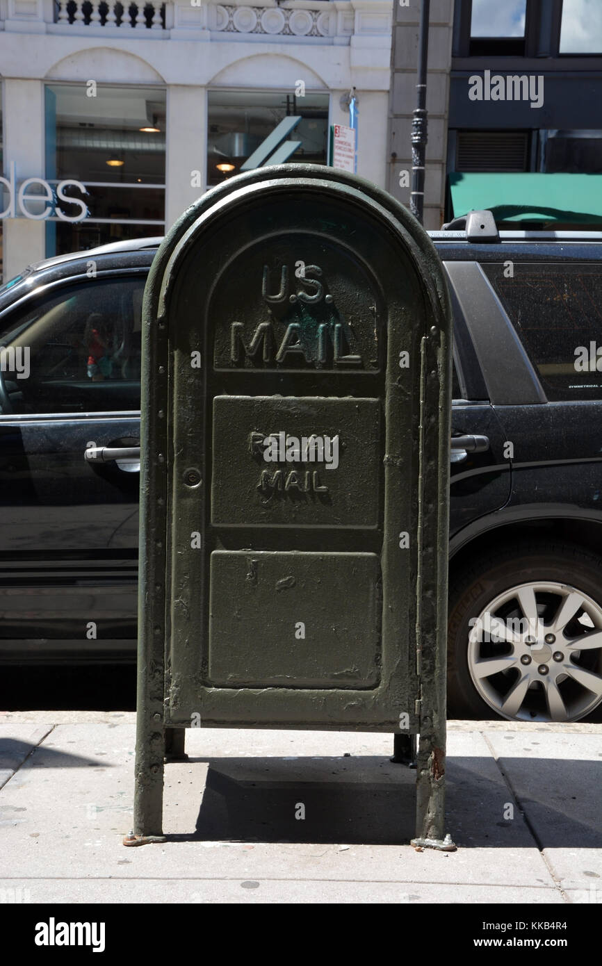 NEW YORK CITY - AUGUST 07  Aged mail box on August 07, 2013 in New York City, NY  New York is the biggest city in the United States Stock Photo