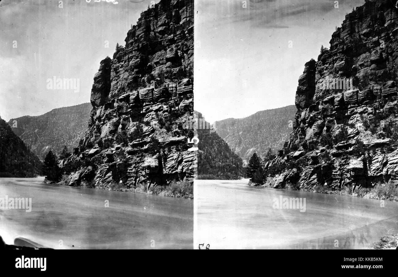 Stereograph of Green River flowing through Red Canyon, Utah, 1871