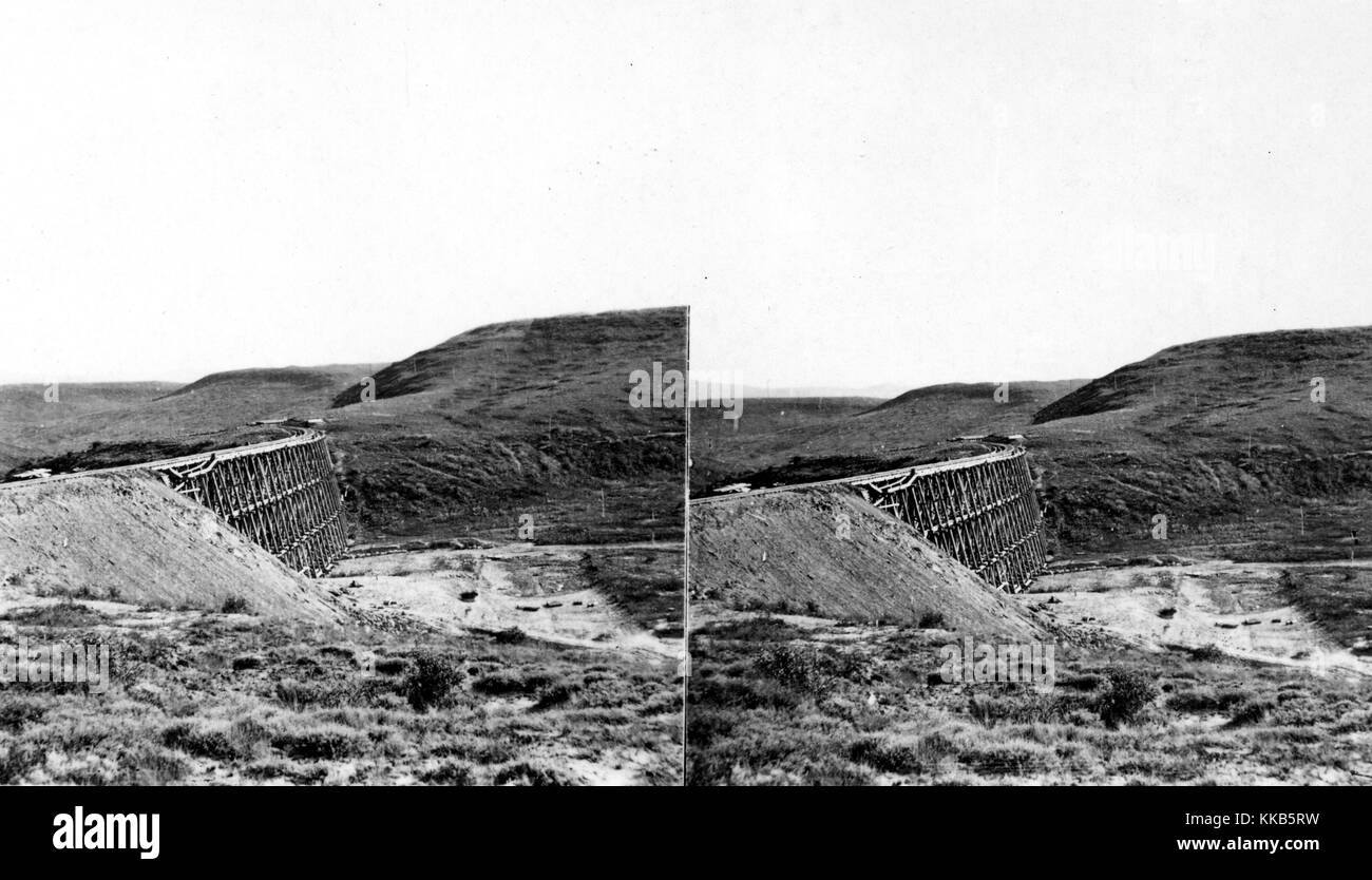 Stereograph of high trestle work cutting through the landscape, Summit ...