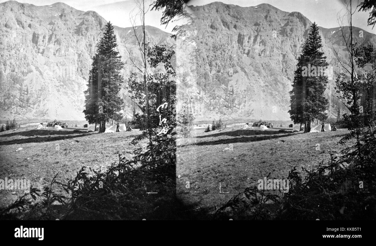 Stereograph of a USGS campsite in Bakers Park, San Juan County, Colorado, 1875. Image courtesy USGS. Stock Photo