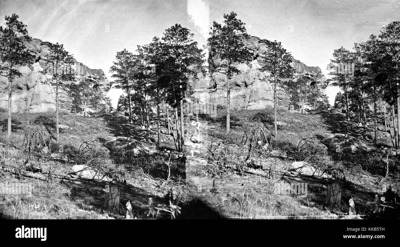 Stereograph of Castle Rocks on the Divide, near Monument, El Paso County, Colorado, 1874. Image courtesy USGS. Stock Photo