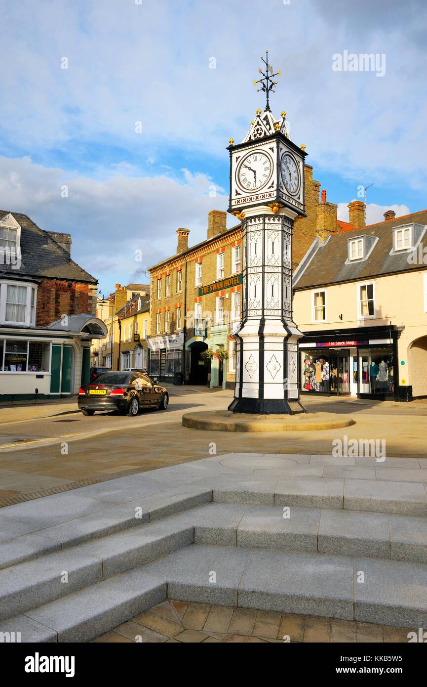 Victorian clock tower, built 1878, in centre of old Fenland market town