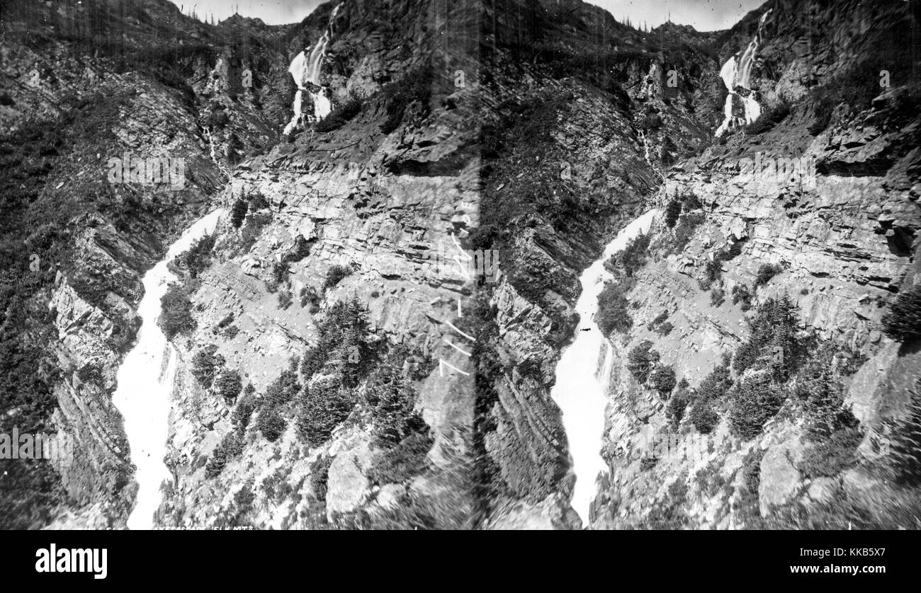 Cascades on the Left Fork of Rock Creek, Elk Mountains, Gunnison County, Colorado. Image courtesy USGS. 1873. Stock Photo