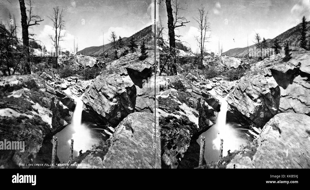 Falls on Lake Creek, Lake County, Colorado. Image courtesy USGS. 1873. Stock Photo