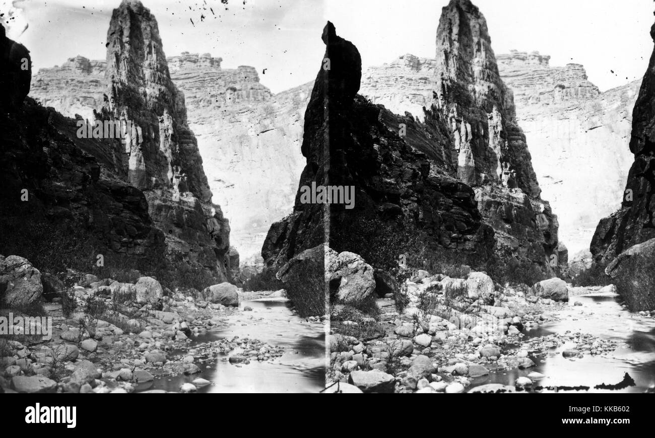 Stereograph of The Pinnacle in Kanab Canyon, Arizona. Image courtesy USGS. 1875. Stock Photo