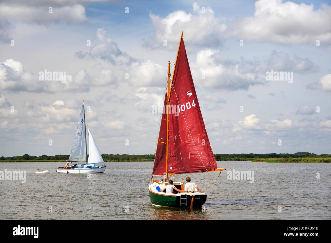 Pleasure boats sailing on Horsey Mere, one of the Norfolk Broads
