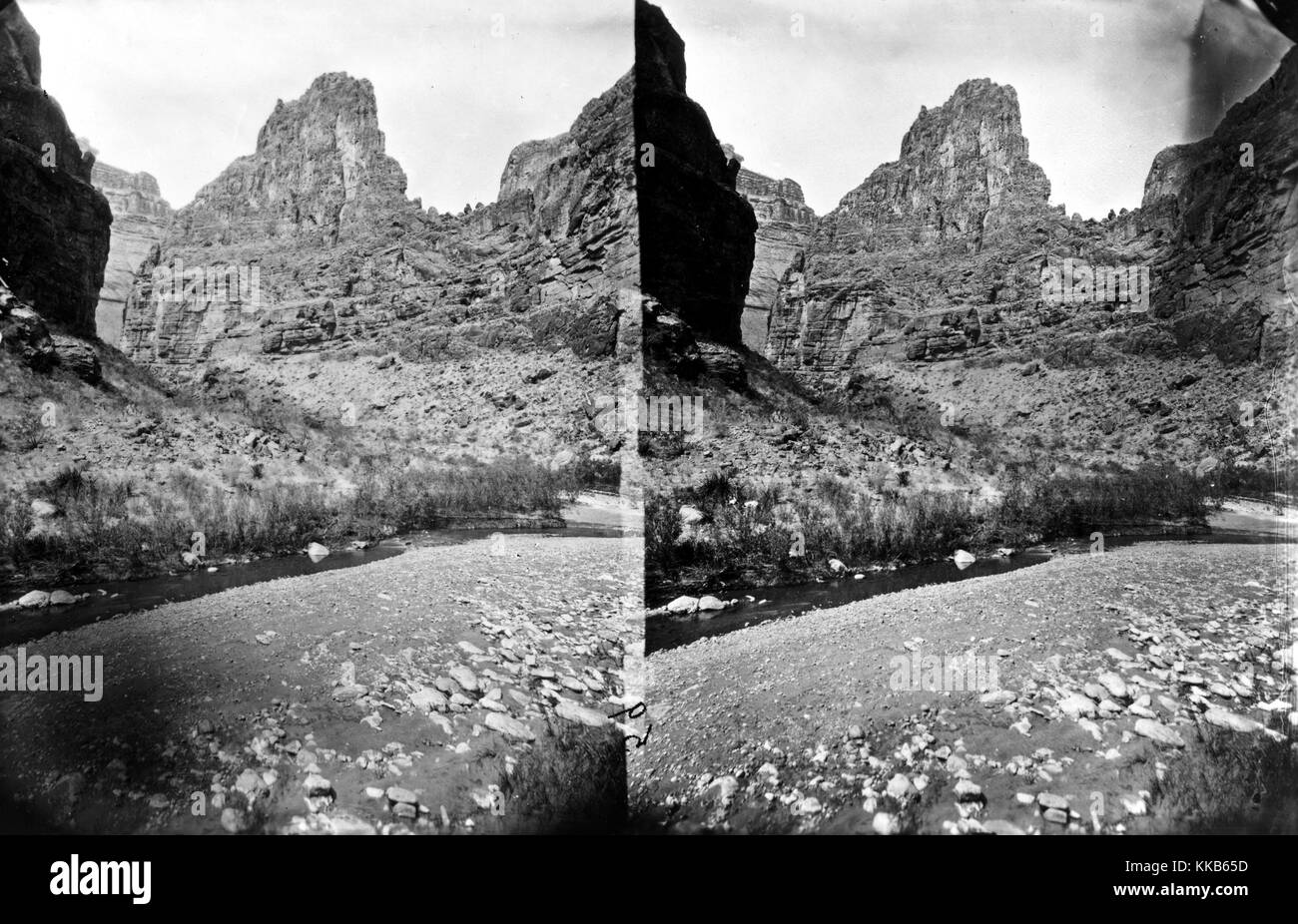 A stereograph of Kanab Canyon near Pinnacle, Arizona, 1875. Image courtesy USGS. Stock Photo