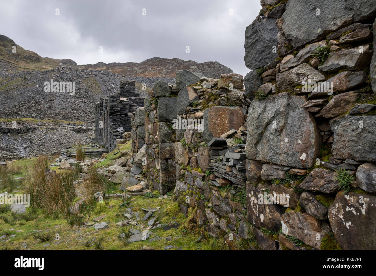 Old slate quarry at Cwmorthin, Tanygrisiau, North Wales. Stock Photo