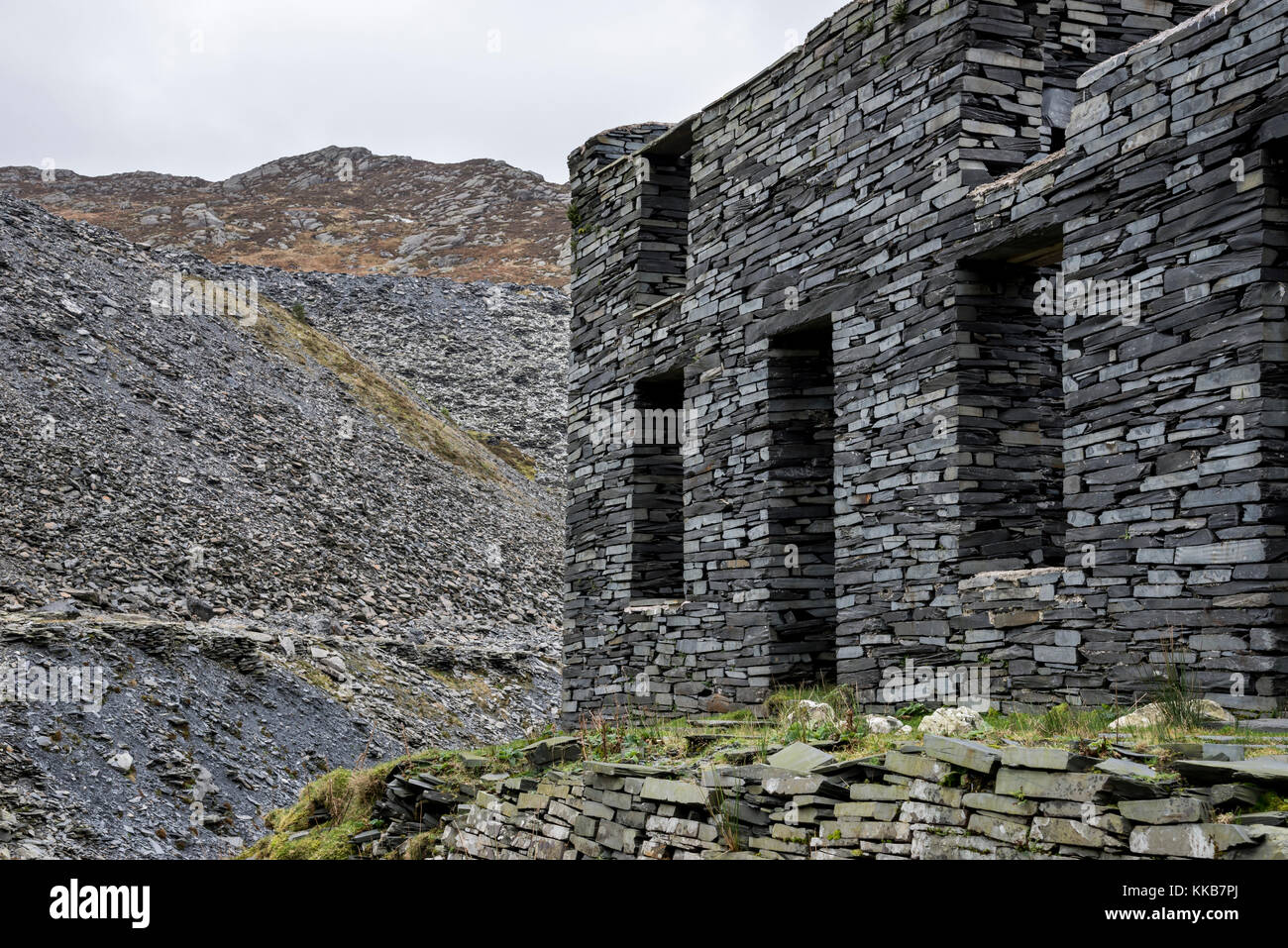 Old slate quarry at Cwmorthin, Tanygrisiau, North Wales. Stock Photo
