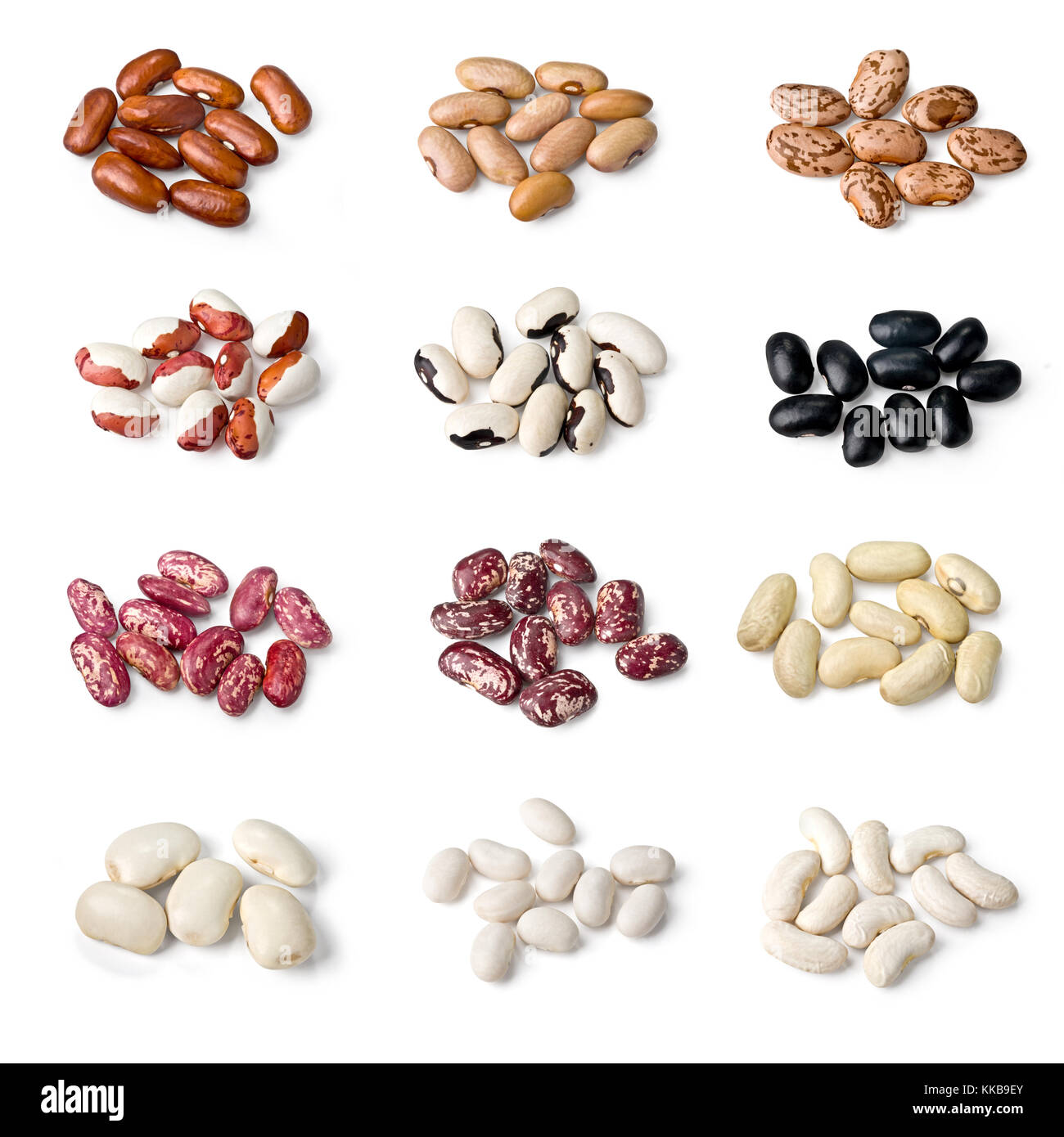 collection of different beans isolated on white background Stock Photo