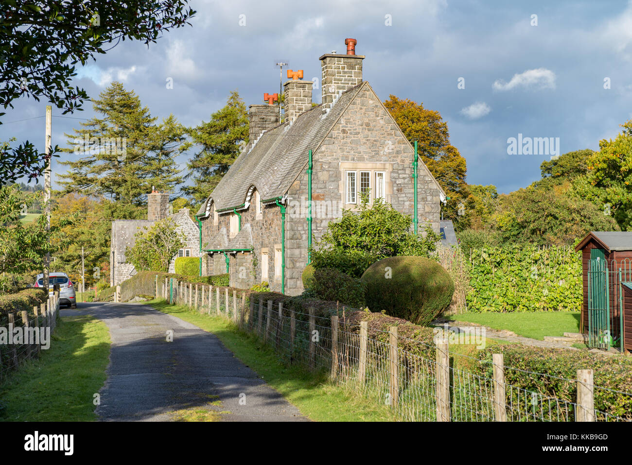 Cottages in Elan village, Elan Valley, Powys, Wales. UK. Stock Photo