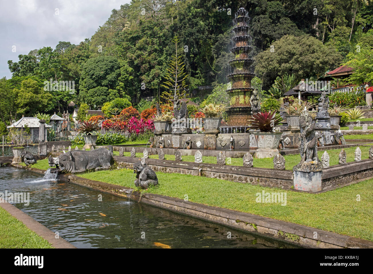Fountain at Tirta Gangga, former royal water palace at Ababi, Karangasem near Abang in eastern Bali, Indonesia Stock Photo