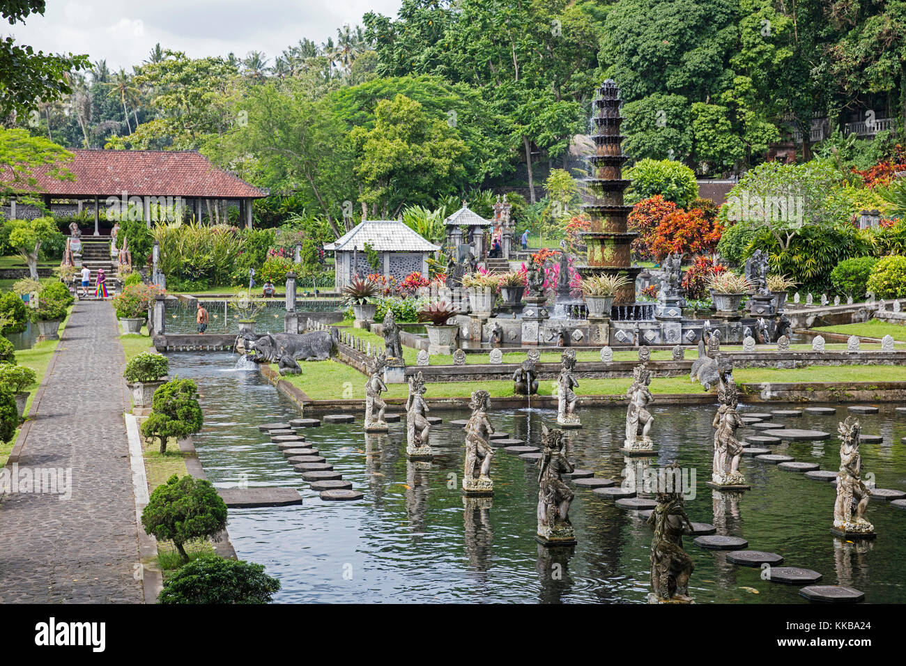 Ponds and fountains at Tirta Gangga, former royal water palace at Ababi, Karangasem near Abang in eastern Bali, Indonesia Stock Photo