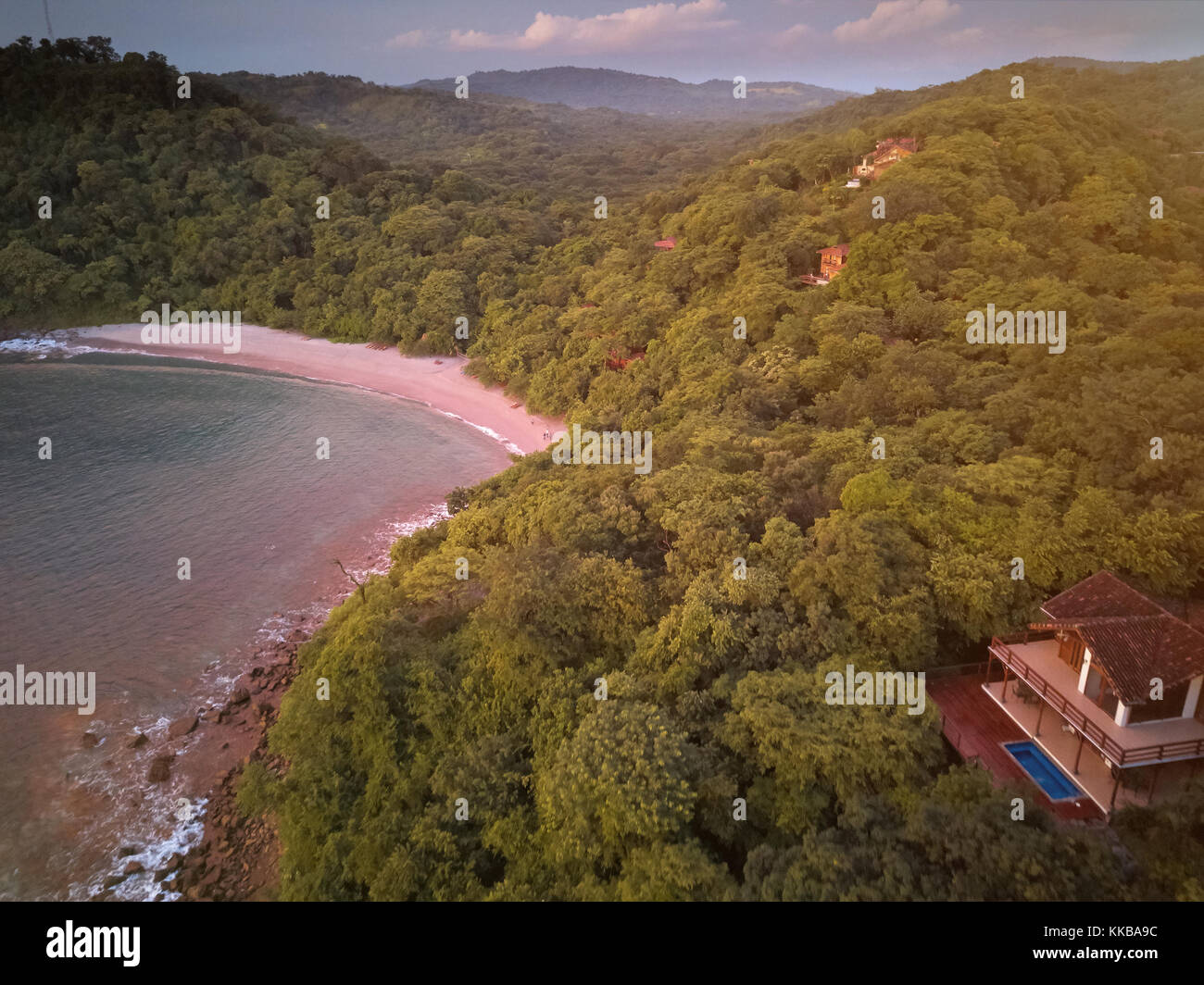 Sunset in aquawellnest bay aerial drone view Stock Photo