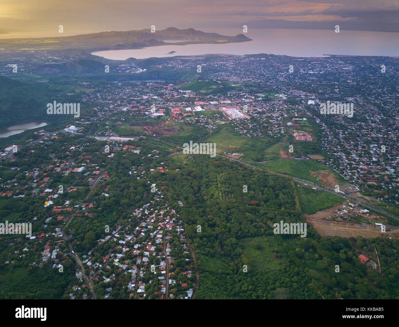 Managua central america capital aerial drone view. City around hiils and lagoons Stock Photo
