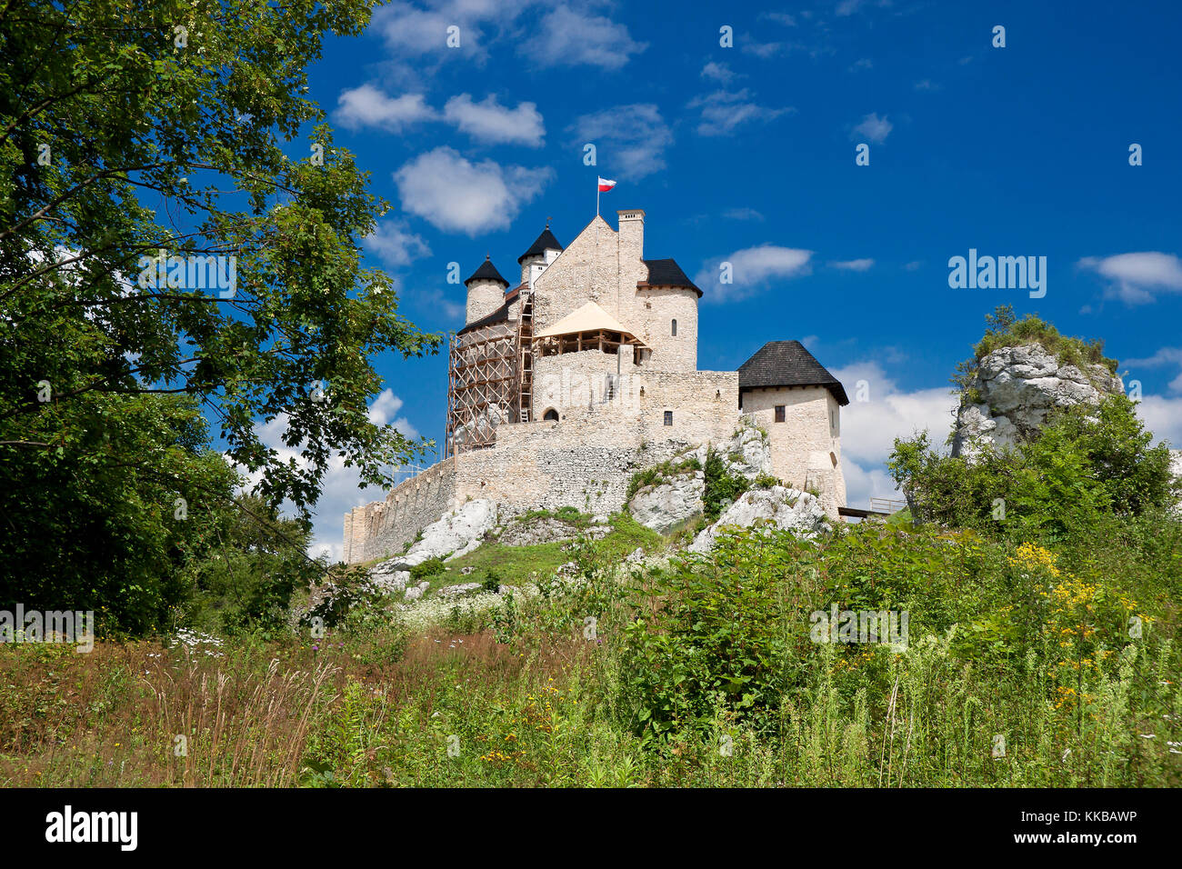 Gothic rocky castles in Poland. Touristic route of Eagle's Nest between Cracow and Czestochowa. Stock Photo