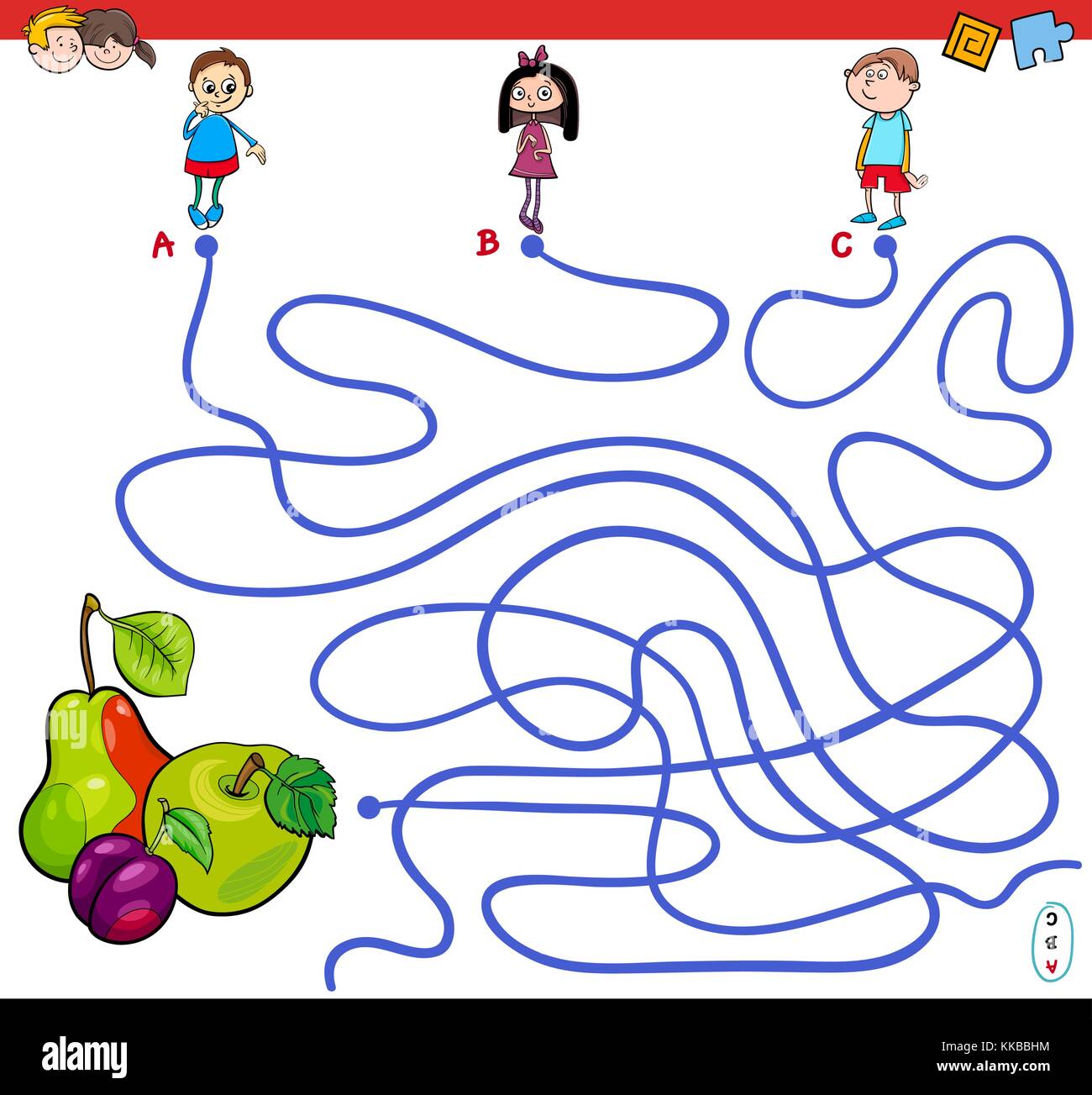Cartoon Illustration of Paths or Maze Puzzle Activity Game with ...