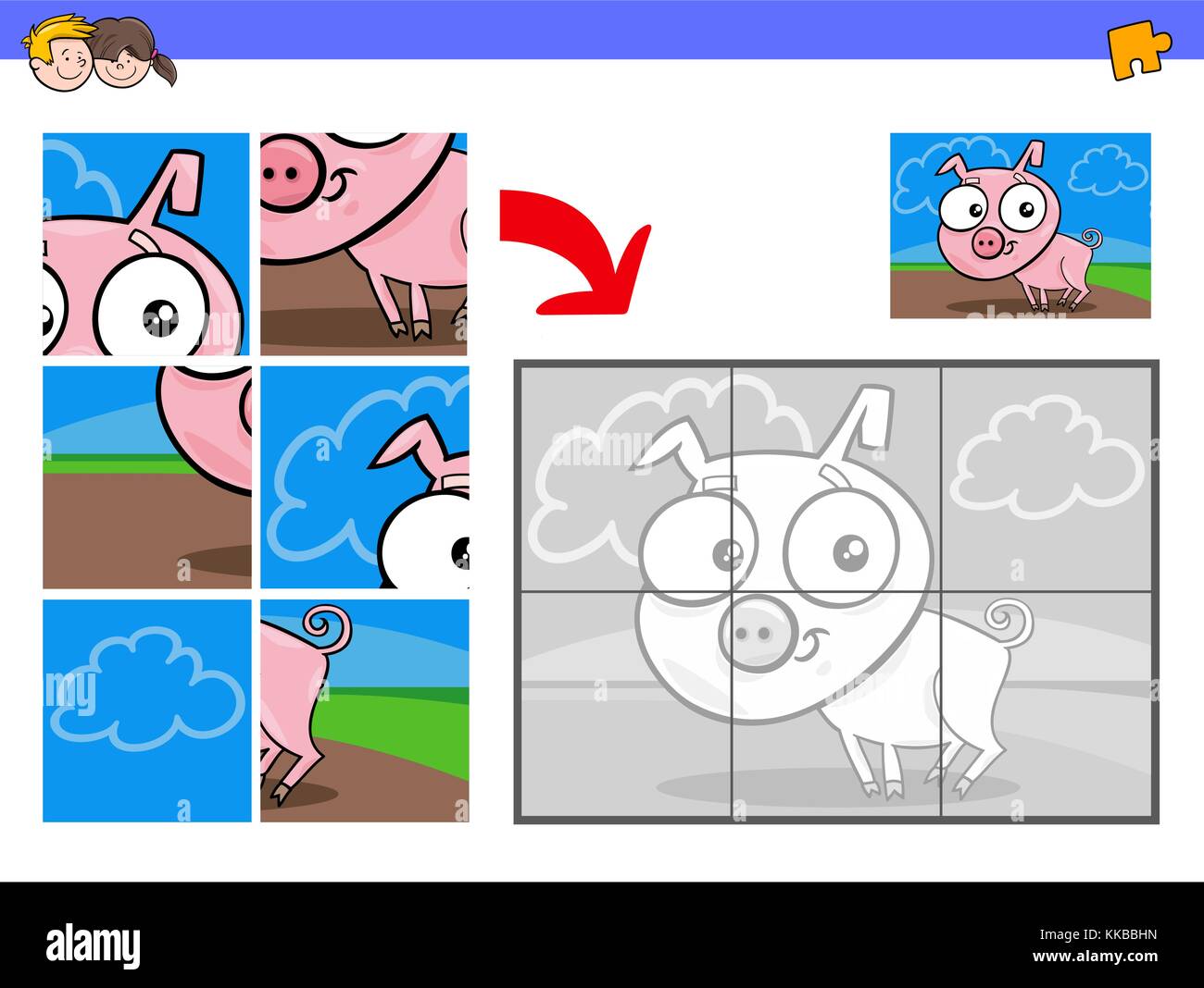 Cartoon Illustration of Educational Jigsaw Puzzle Activity Game for ...