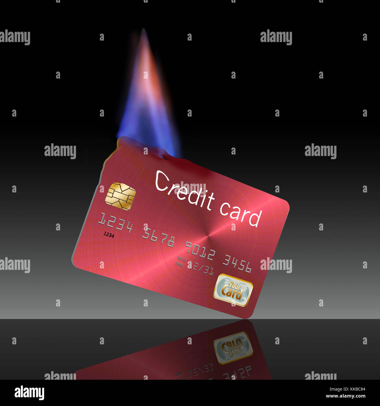 A flaming burning credit card represents a damaged card and goes with
