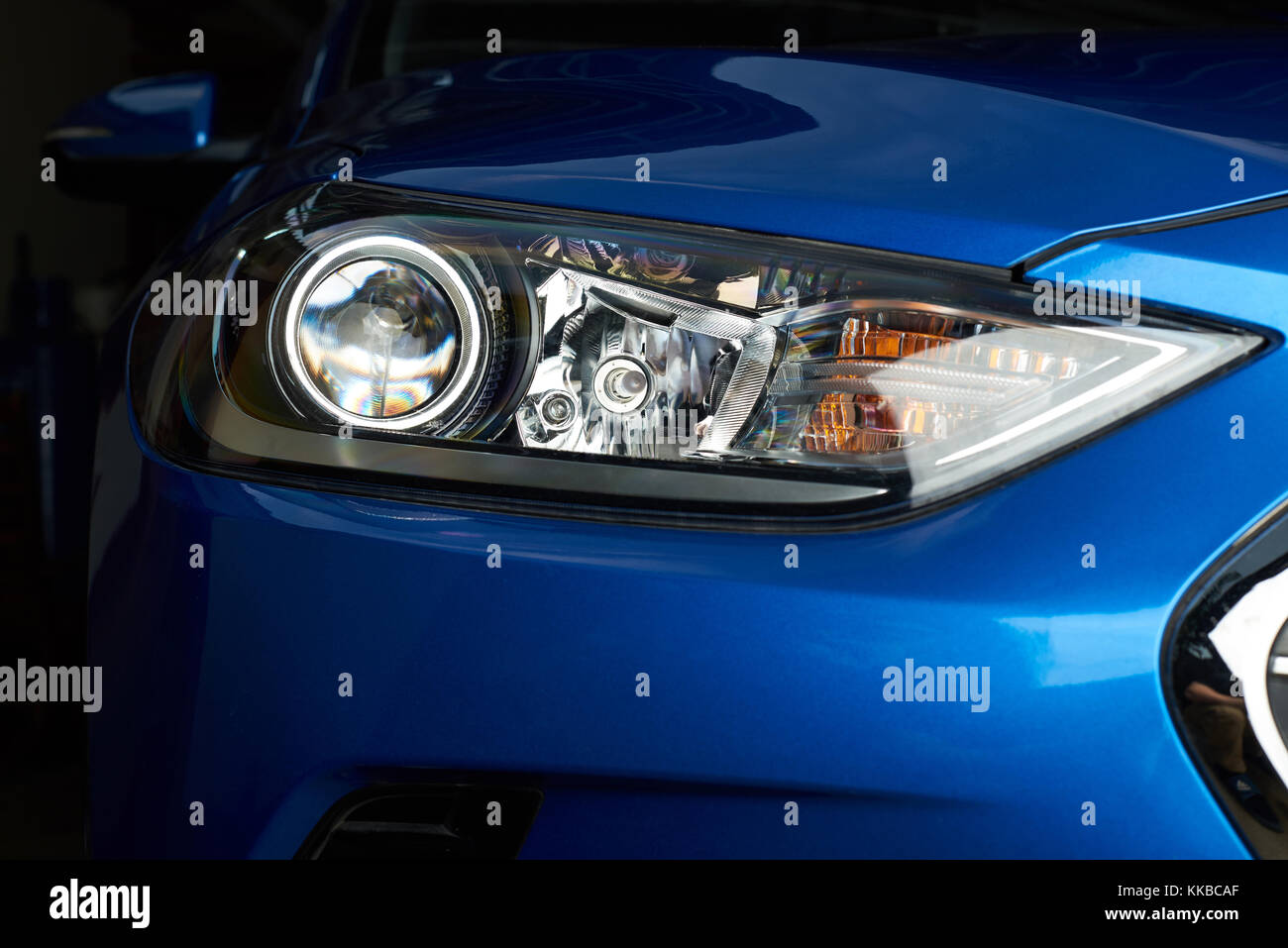 Lamps in car headlight close-up. Clean new car headlight Stock Photo