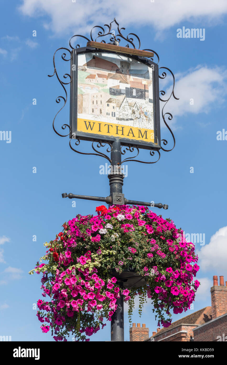 Town sign, Newland Street, Witham, Essex, England, United Kingdom Stock Photo