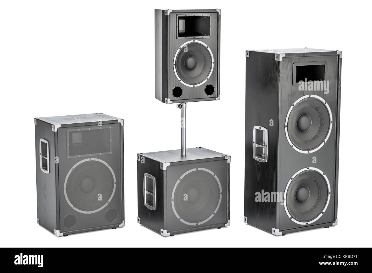 Studio monitor loudspeakers, 3D rendering isolated on white background Stock Photo