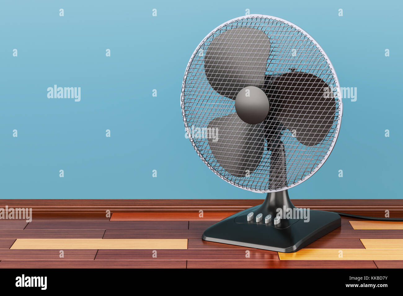Table fan, on the wooden floor, 3D rendering Stock Photo Alamy