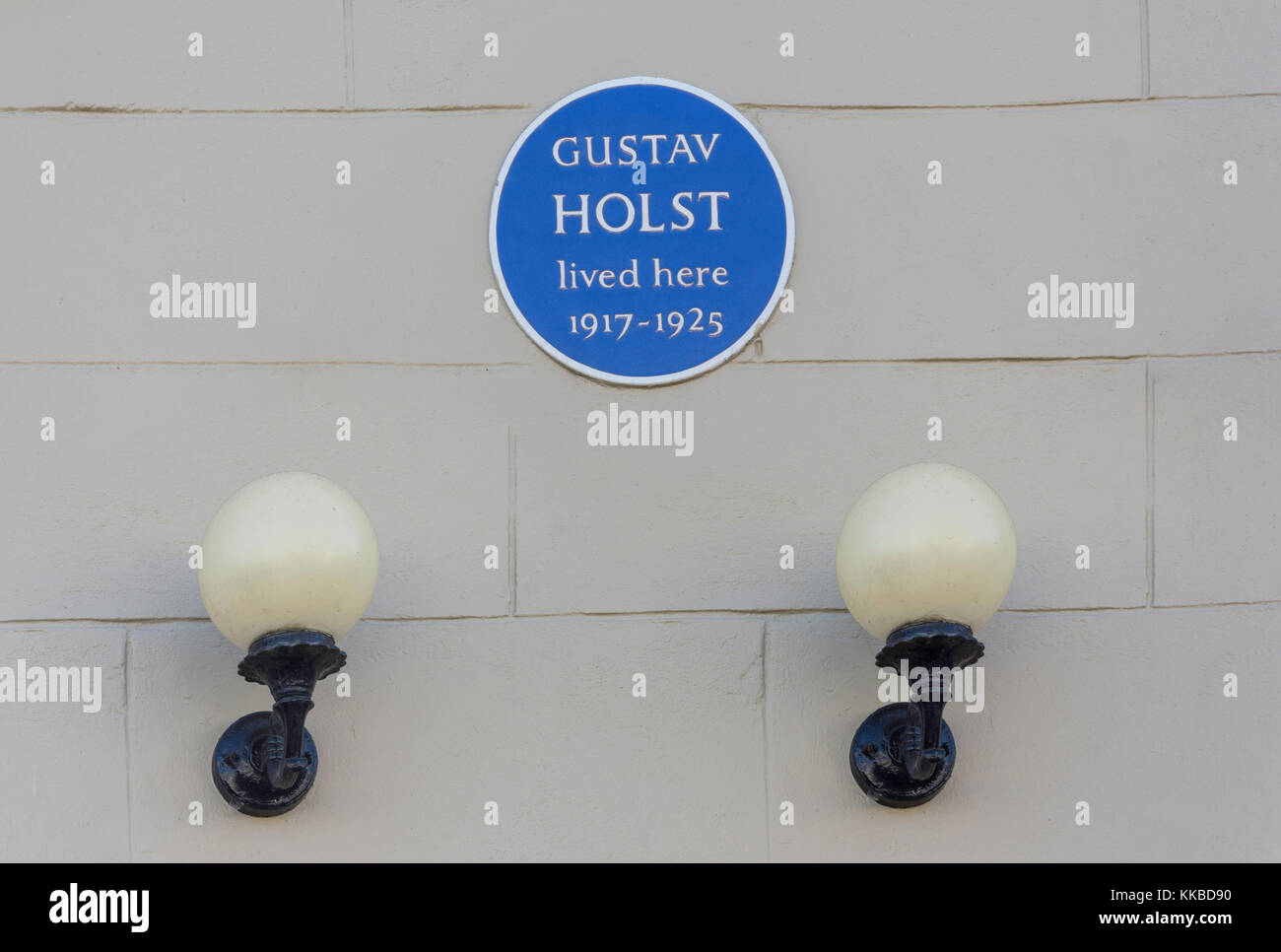 Blue plaque on former home of composer Gustav Holst, Town Street, Thaxted, Essex, England, United Kingdom Stock Photo