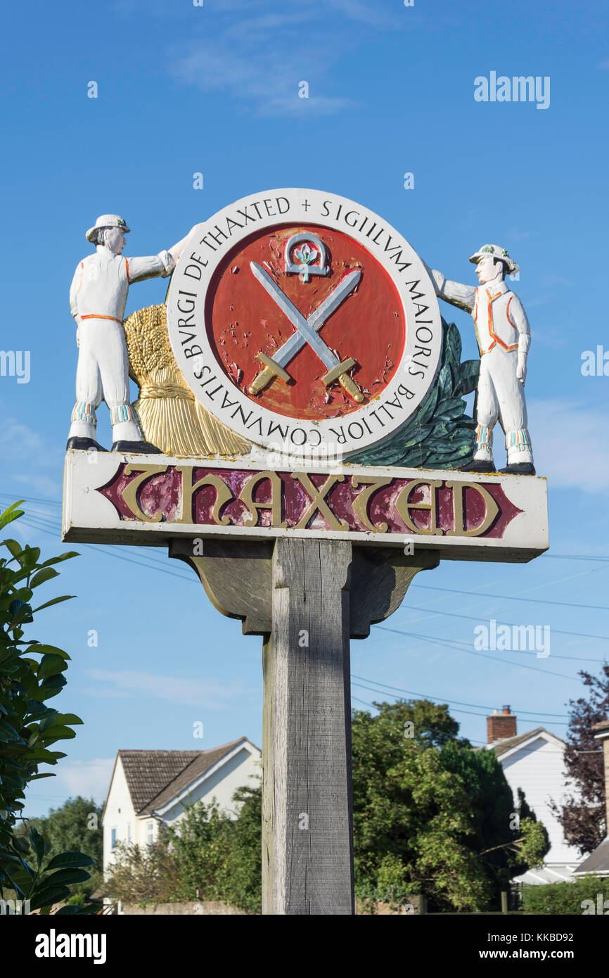 Thaxted town sign, Town Street, Thaxted, Essex, England, United Kingdom Stock Photo