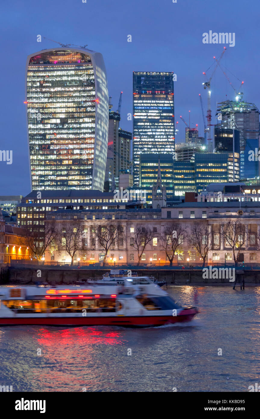 20 Fenchurch Street (walkie-talkie) building across River Thames at dusk, City of London, Greater London, England, United Kingdom Stock Photo