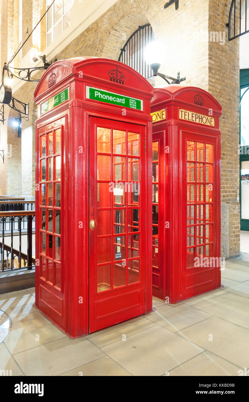 BT telephone kiosks in Hay's Galleria, Southwark, The London Borough of Southwark, Greater London, England, United Kingdom Stock Photo