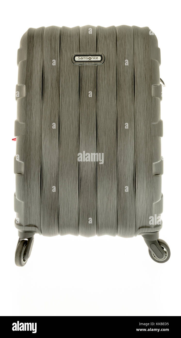 Winneconne, WI - 23 November 2017:  A Samsonite rolling luggage on an on an isolated background.` Stock Photo