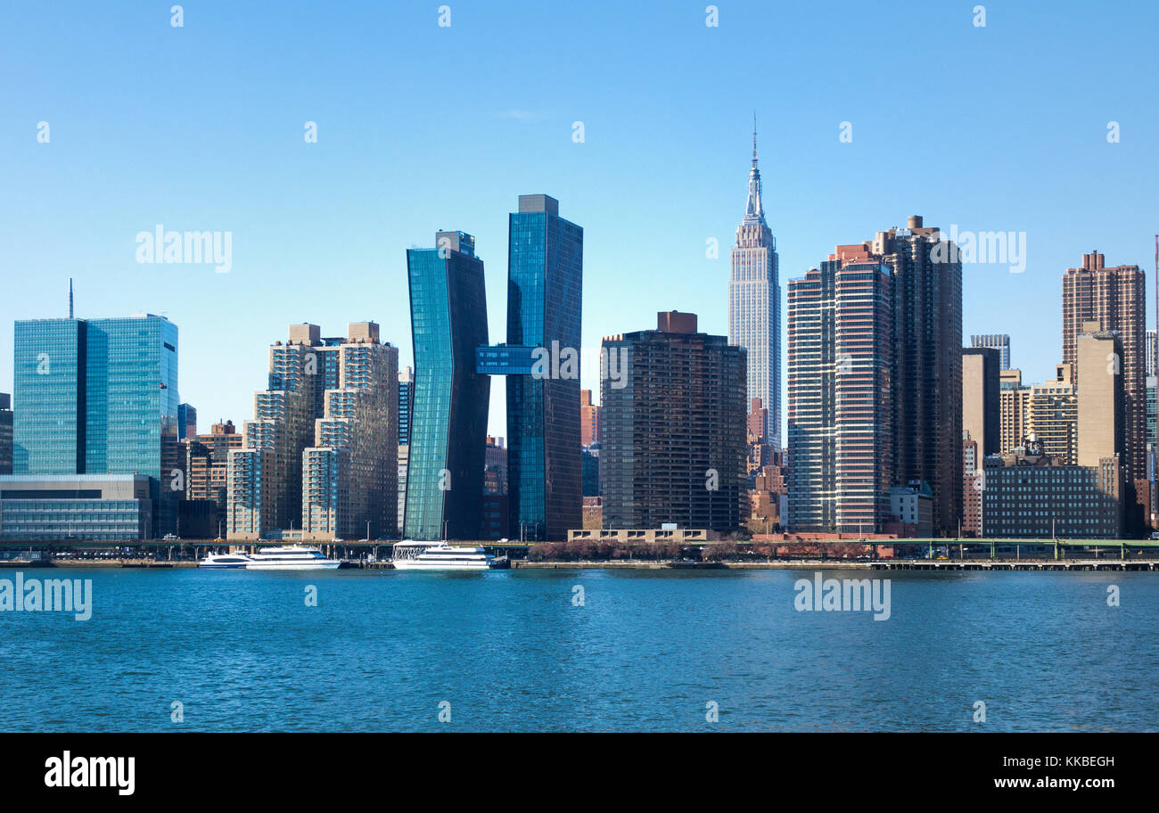 View of the Manhattan skyline seen from Long Island City in Queens, New