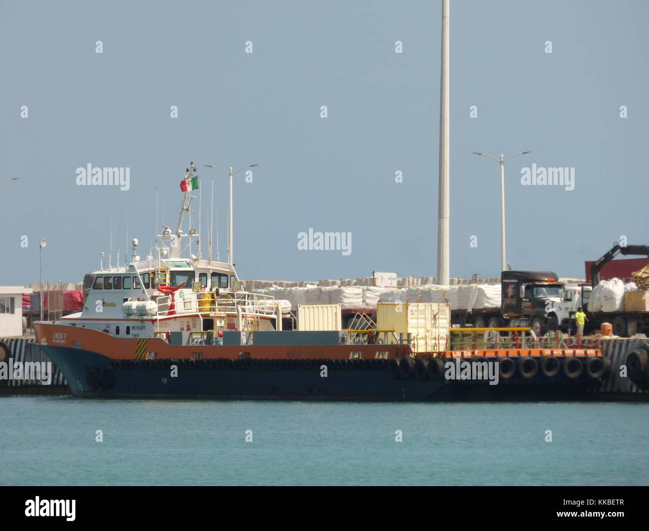 Linda F support vessel in harbour Progreso, Yucatan Peninsular, Mexico