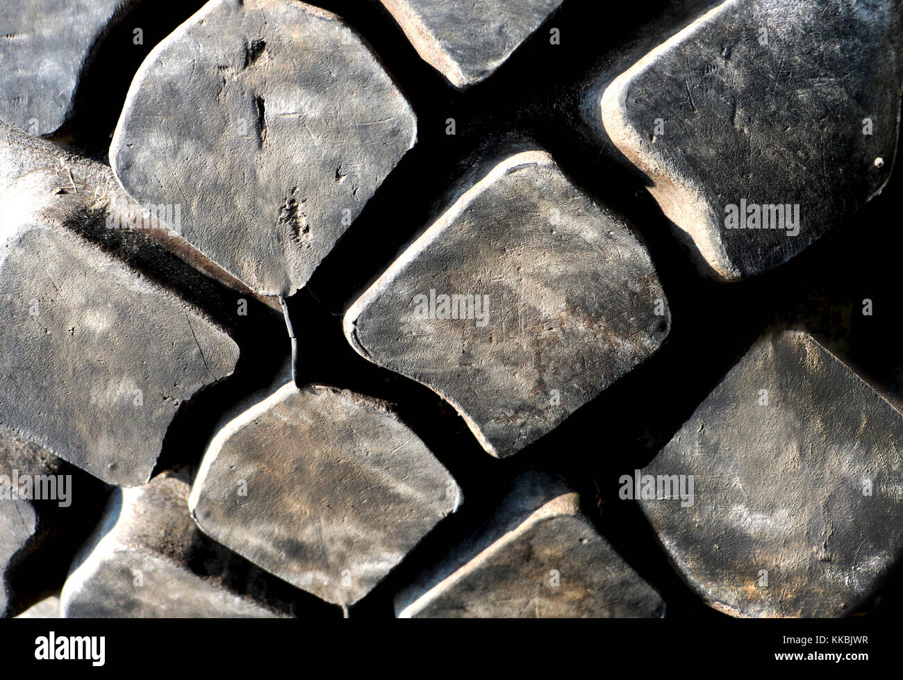 Close up of military car tread pattern. Abstract background of rubber tread wheel. Stock Photo