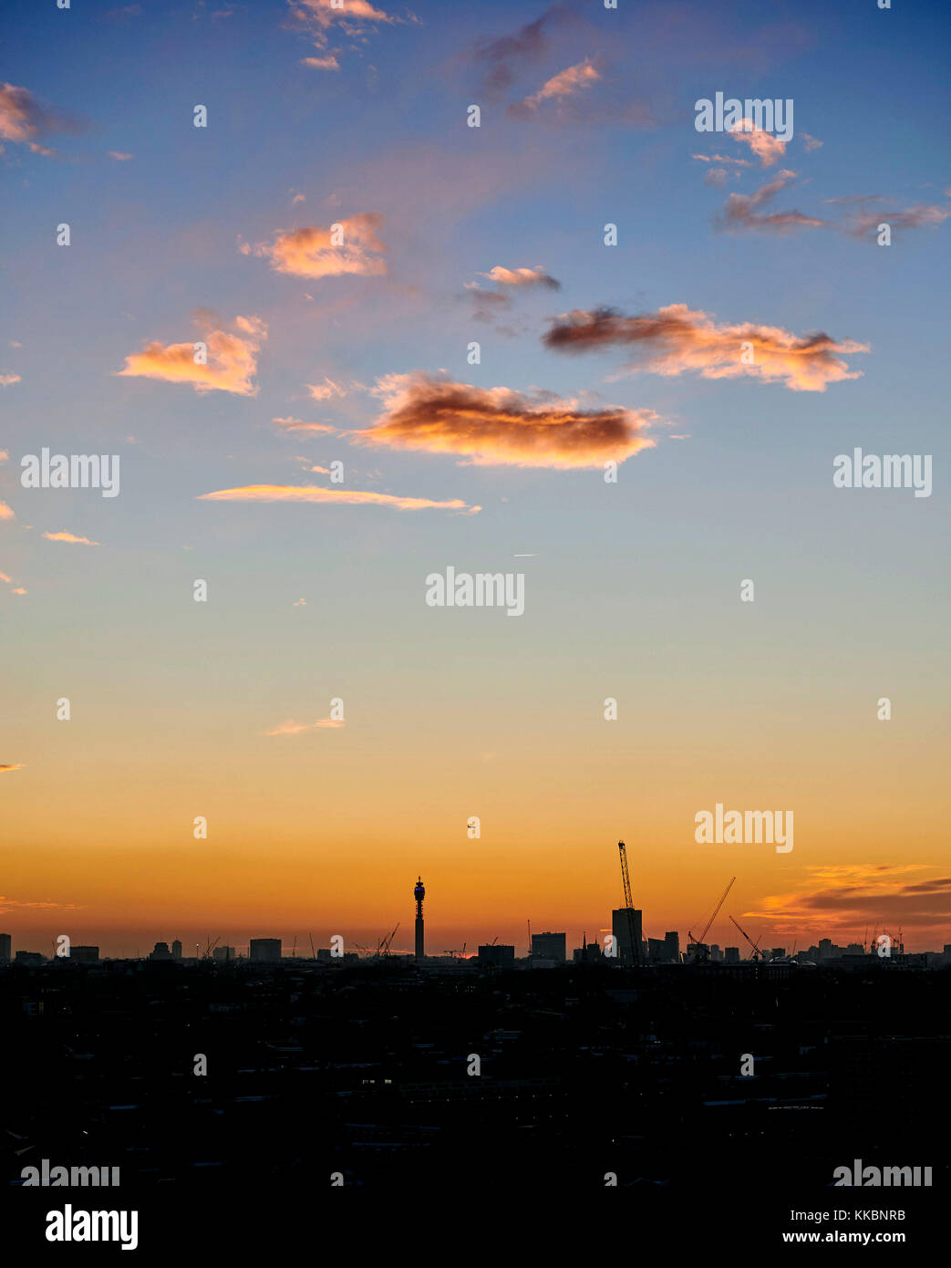 Panoramic view of West London, the Post Office/BT Tower, central. UK Stock Photo