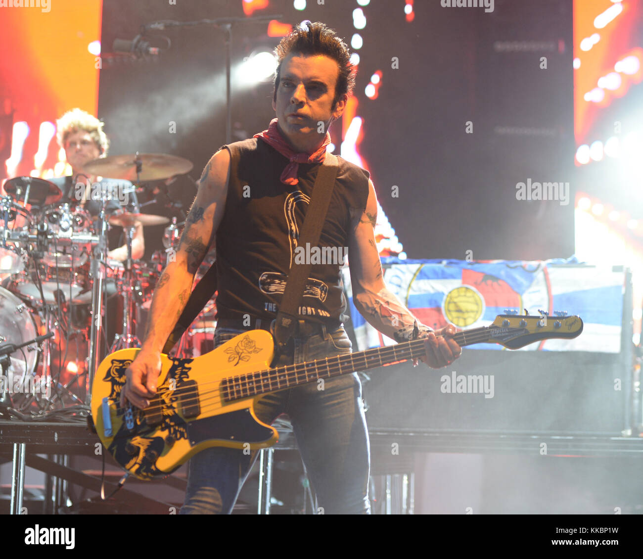 MIAMI FL JUNE 26 Simon Gallup of The Cure performs at Bayfront Park Amphitheater on June 26