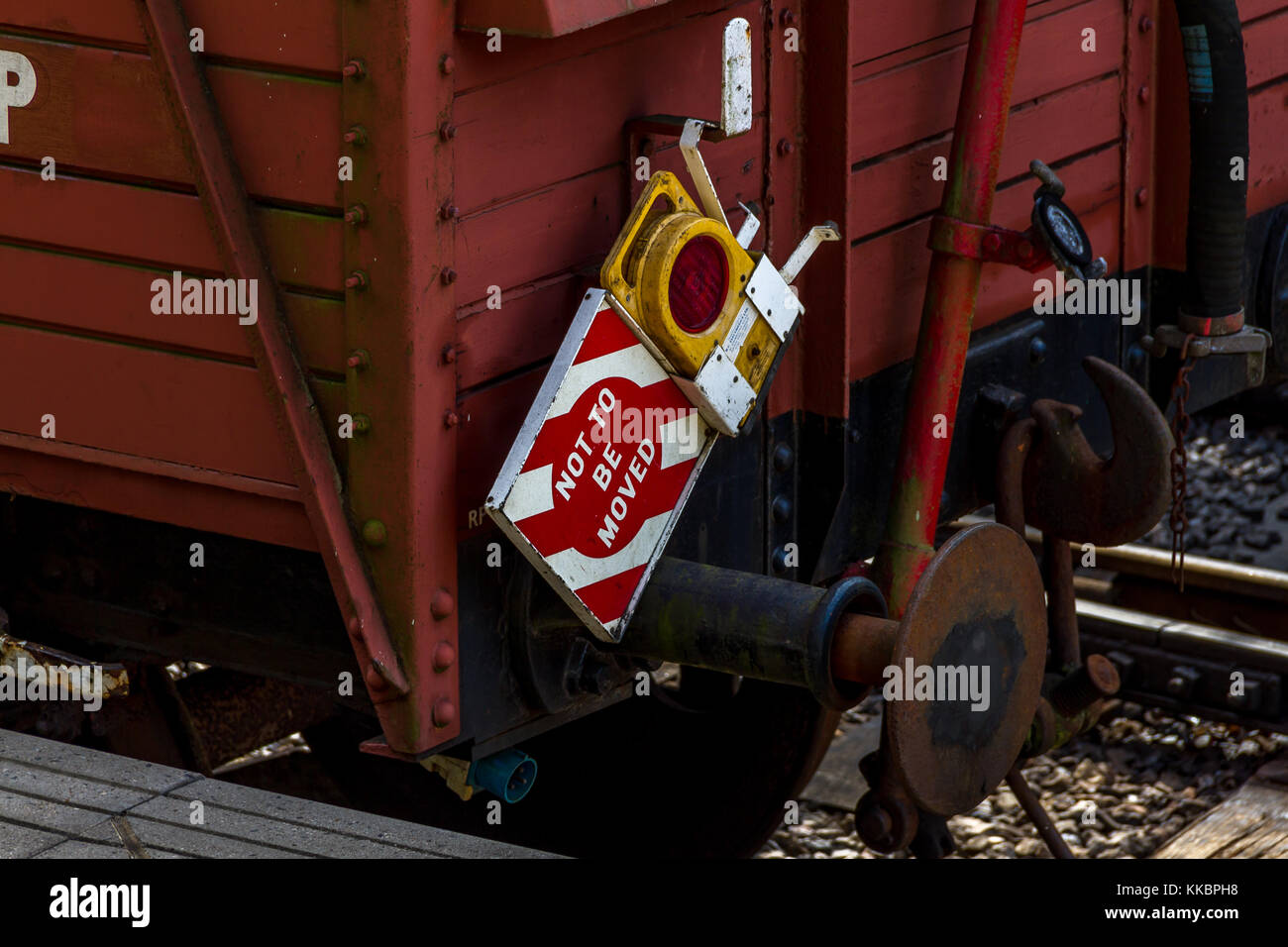 Old railway wagon with Not To Be Moved sign on it. 2017. Stock Photo